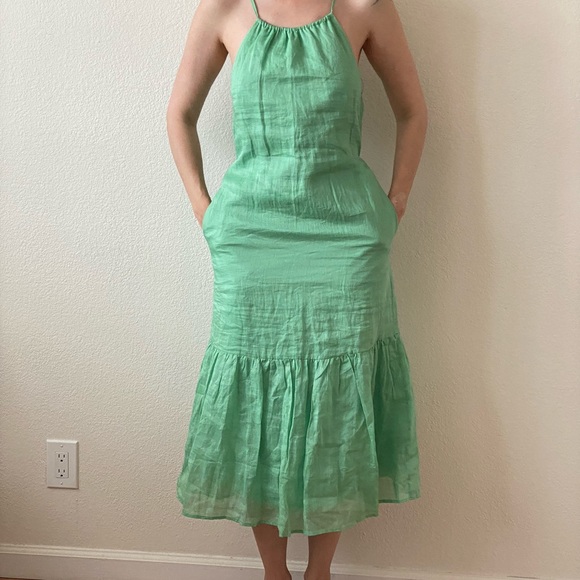 Banana Republic Maxi Dress Spring Green Sleveless Tie Waist Lined Cotton Dress - Picture 2 of 4